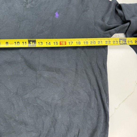 Polo Ralph Lauren V Neck Sweater Mens L Black Pima Cotton Purple Pony Preppy - Picture 4 of 8